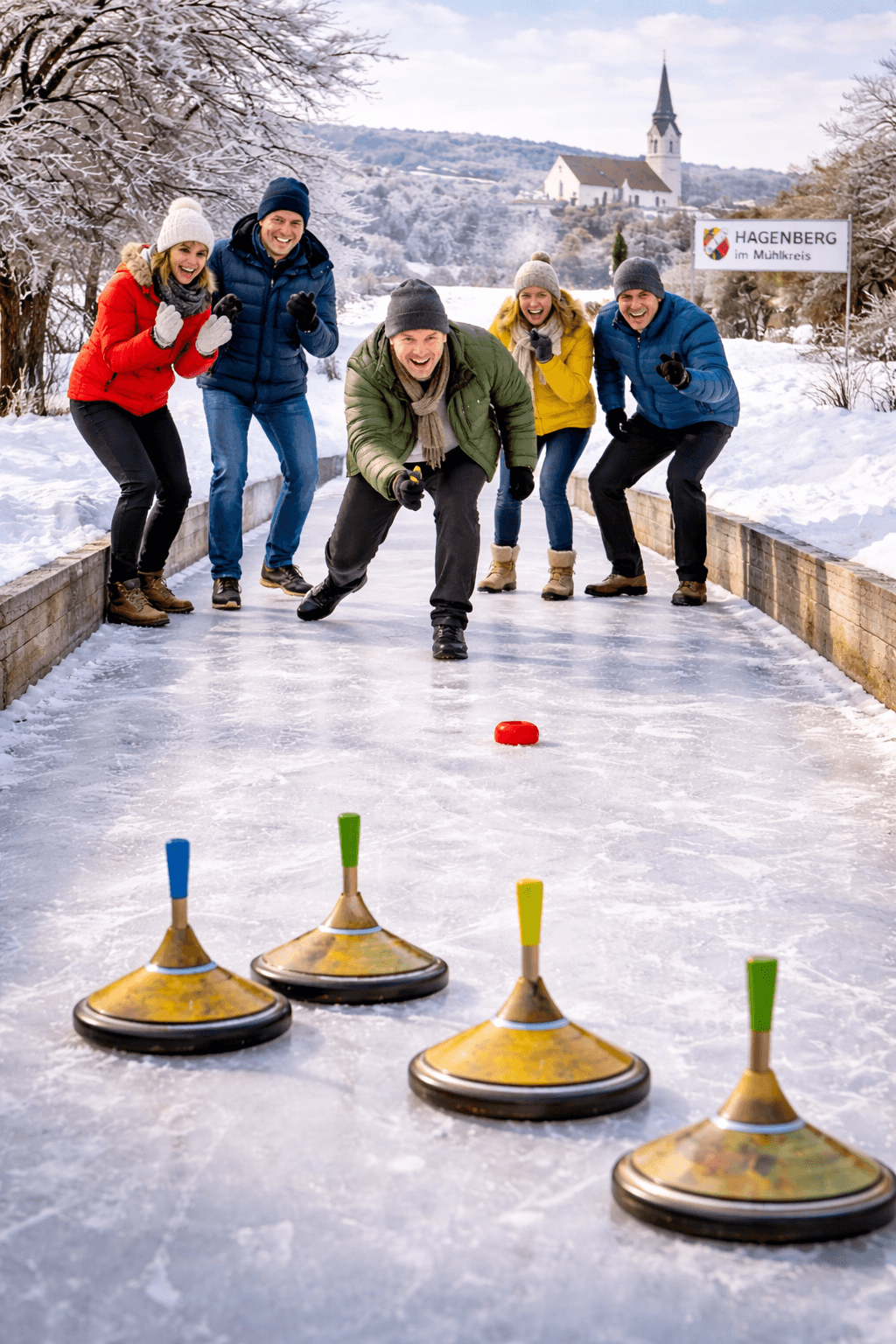 Gruppe beim Eisstockschießen