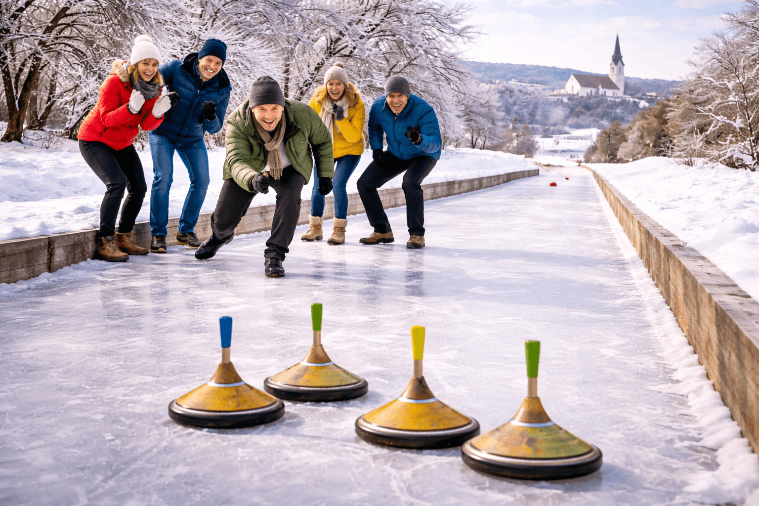 Familie beim Eisstockschießen Hagenberg