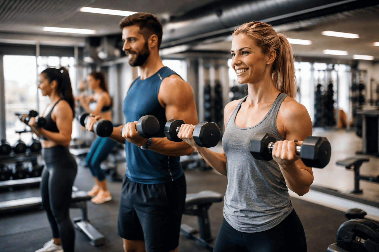 Personen mit Hanteln im Fitnessstudio