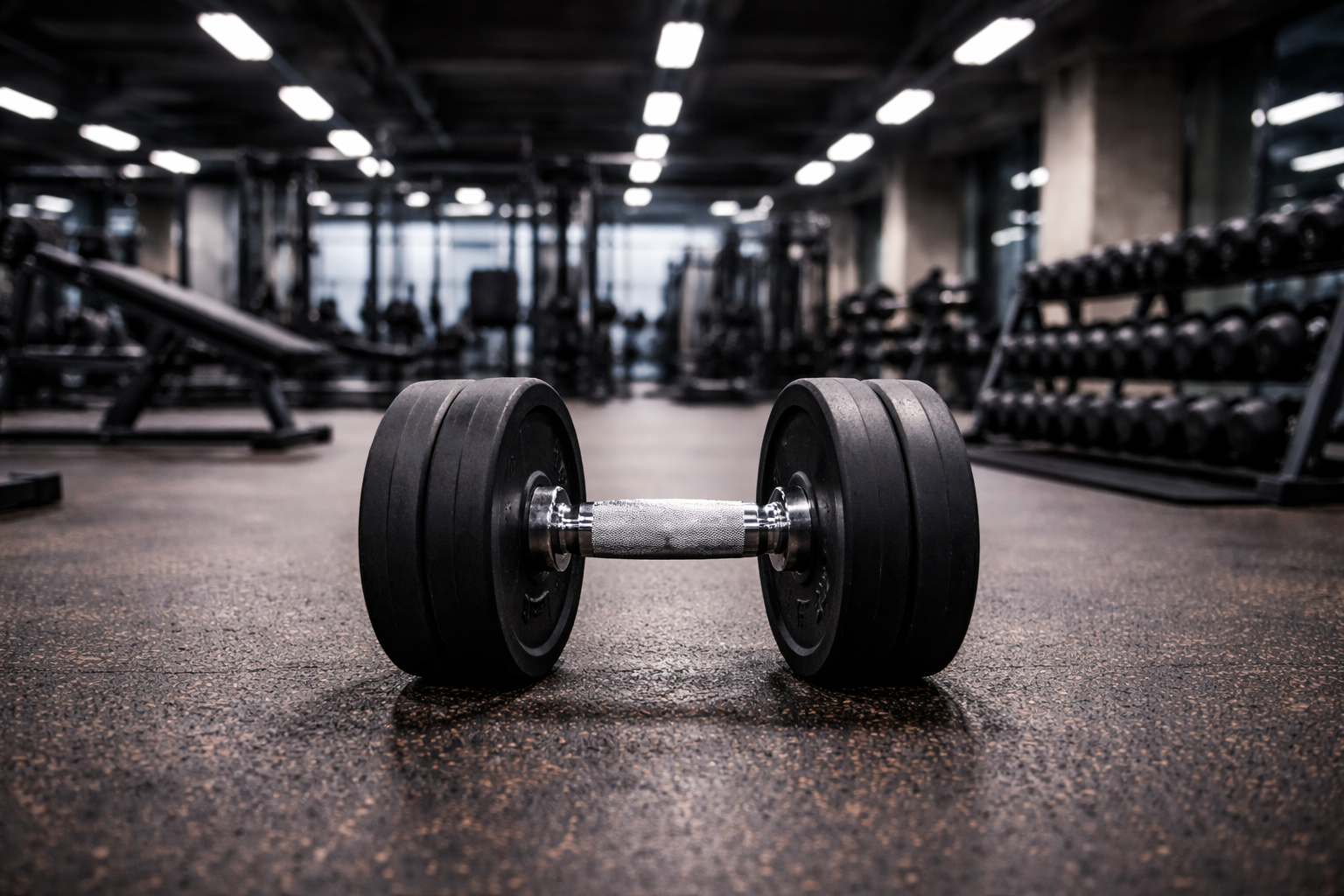 Hantel im Fokus im Fitnessstudio