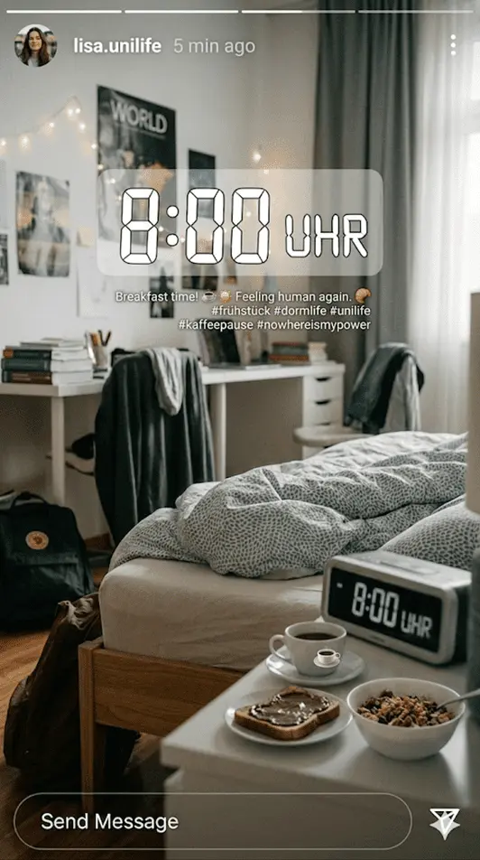 Frühstück vor der FH Hagenberg im Wohnheim